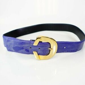 Eggplant‎ Purple Belt Womens SMALL Leather Gold Buckle Chunky Dress Retro MOD